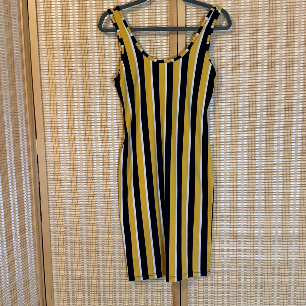Full Circle Trends Womens Yellow Black White Striped Bodycon Tank Dress Large